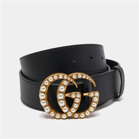 gucci belt with pearl buckle|Gucci embellished leather belt.